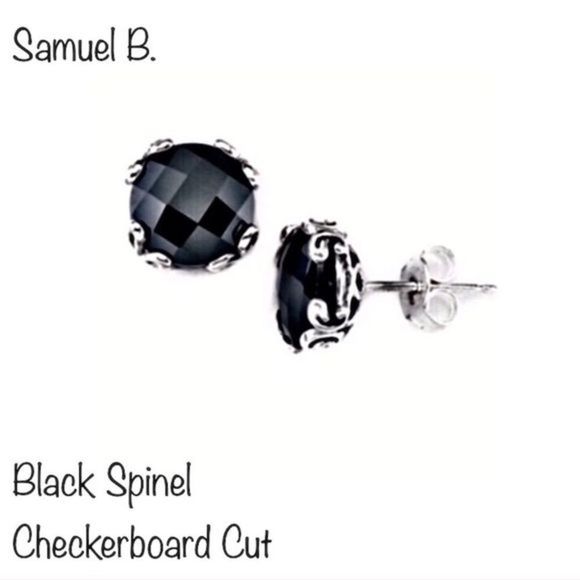 SAMULE B Sterling Silver Cushion Cut Black Spinel Faceted Earrings - Picture 7 of 15